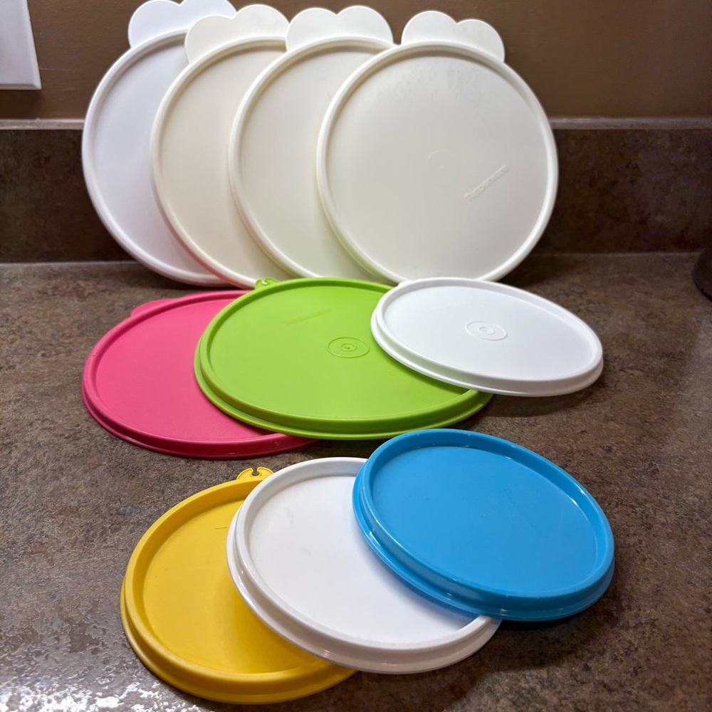 Tupperware Lid Bundle of 10 Various Sizes X A Bright Colors White Replacement